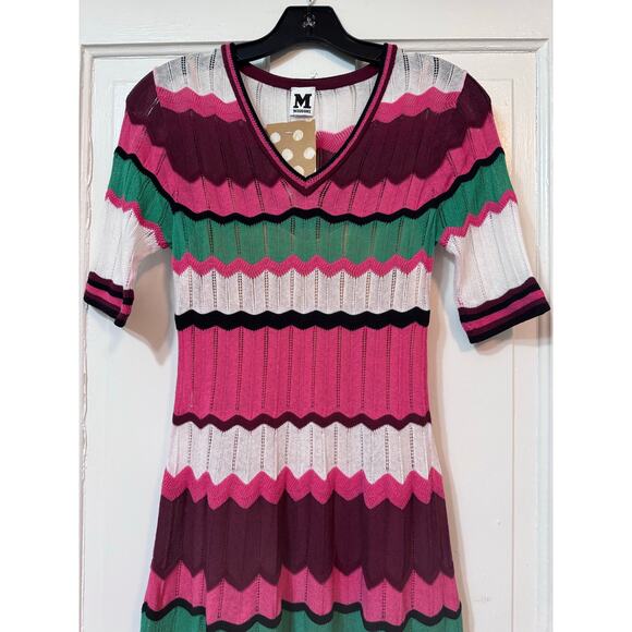 New Missoni M Pink Green Colorful Zig Zag Mini Dress Size 36/US 4 - Picture 3 of 9